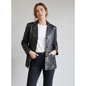 Caslon Black Leather Blazer Jacket Genuine Lambskin Women’s Petite Medium PM